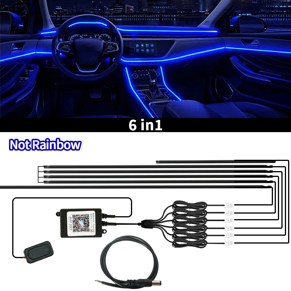 18 in 1 Car RGB Ambient Light Kit 64 Color Music APP Dynamic Streamer LED Interior Hidden Acrylic Neon Strip Car Interior Light