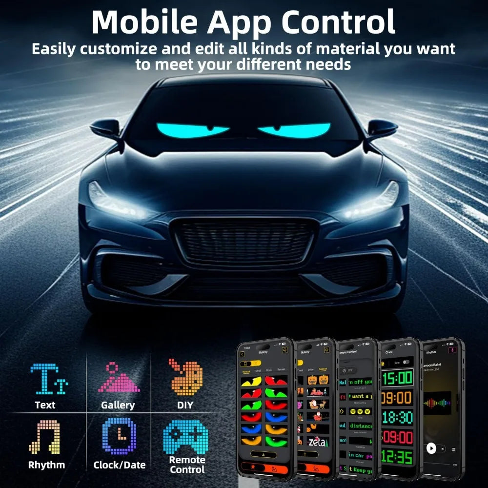 Car Flexible LED Display Soft Screen Devil Eyes Light Programmable Matrix Pixel Panel DIY Pattern Text Animation Display for Car