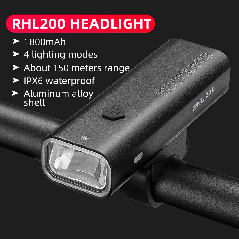 ROCKBROS 200LM 400LM Bike Light Type-C Charging LED Cycling Front Lamp Headlight Aluminum MTB Road Flashlight Bicycle Light