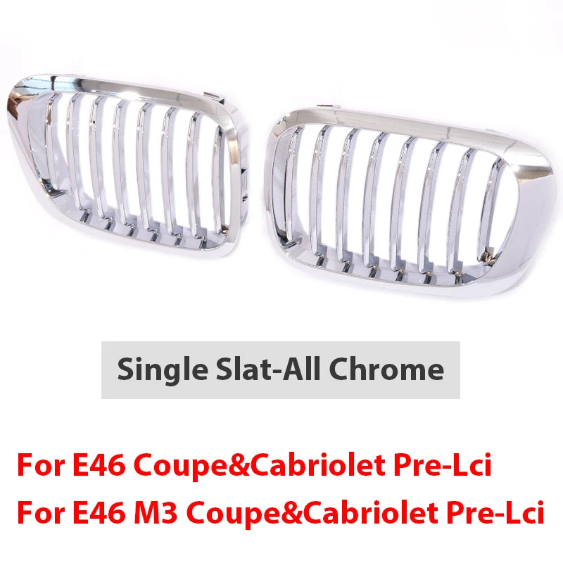 Single Slat Grill Kidney Carbon Chrome Grille For 3 Series E46 2-Door 1998-2002 Pre-Facelift & 2000-2007 E46 M3 Coupe Cabriolet