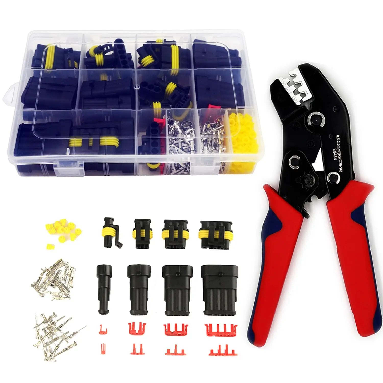 352Pcs Waterproof Electrical Connector Terminals Automotive Electrical Wire Connectors 1/2/3/4 Pin Connector with Crimping Tool