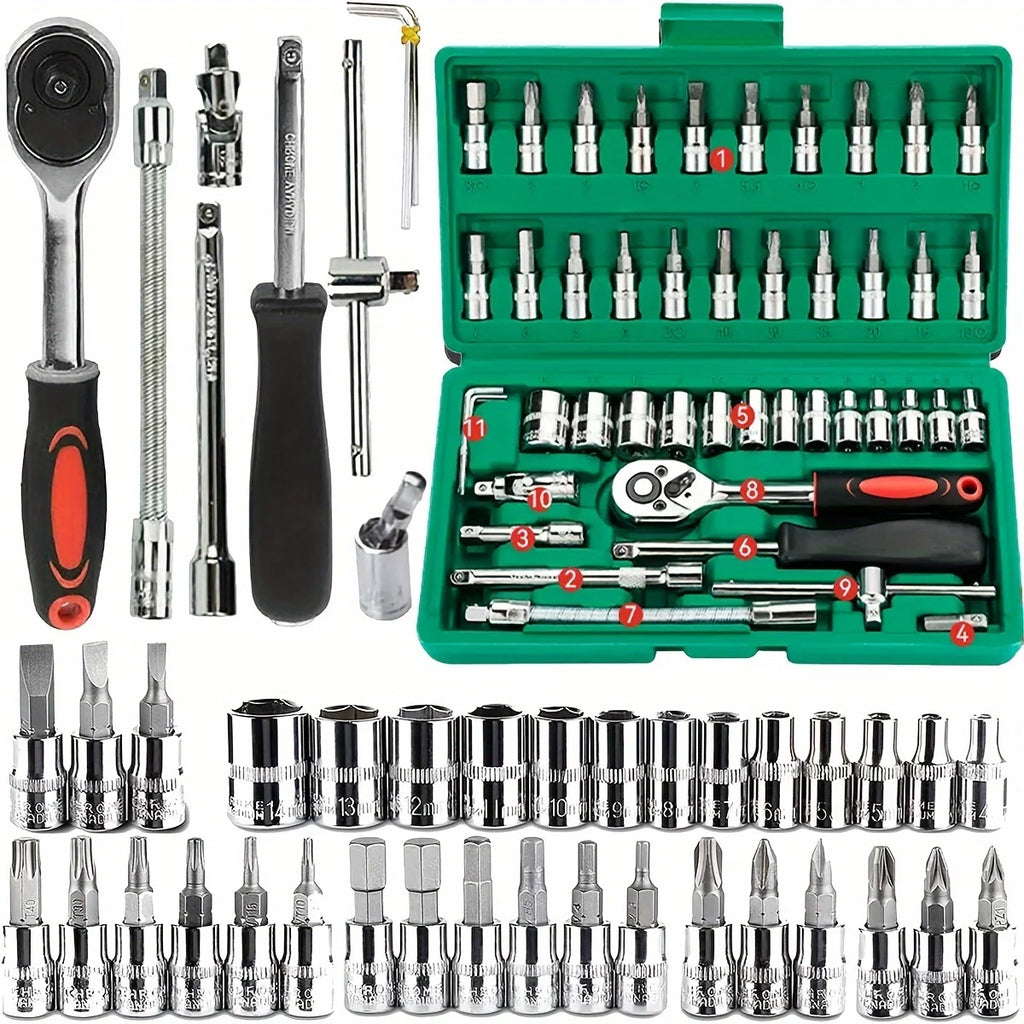 2025 New 46-piece Auto Repair Combination Ratchet Wrench Auto Maintenance Vehicle-mounted Socket Repair Set Tool Box