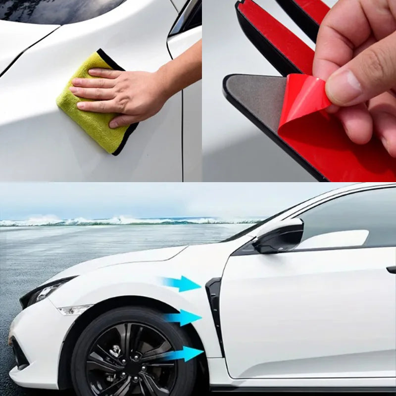 2pc Car Side Fender Vent Sticker Pair Universal ABS Plastic Wing Trim Black Exterior Decoration for Auto Motorcycle Easy Install
