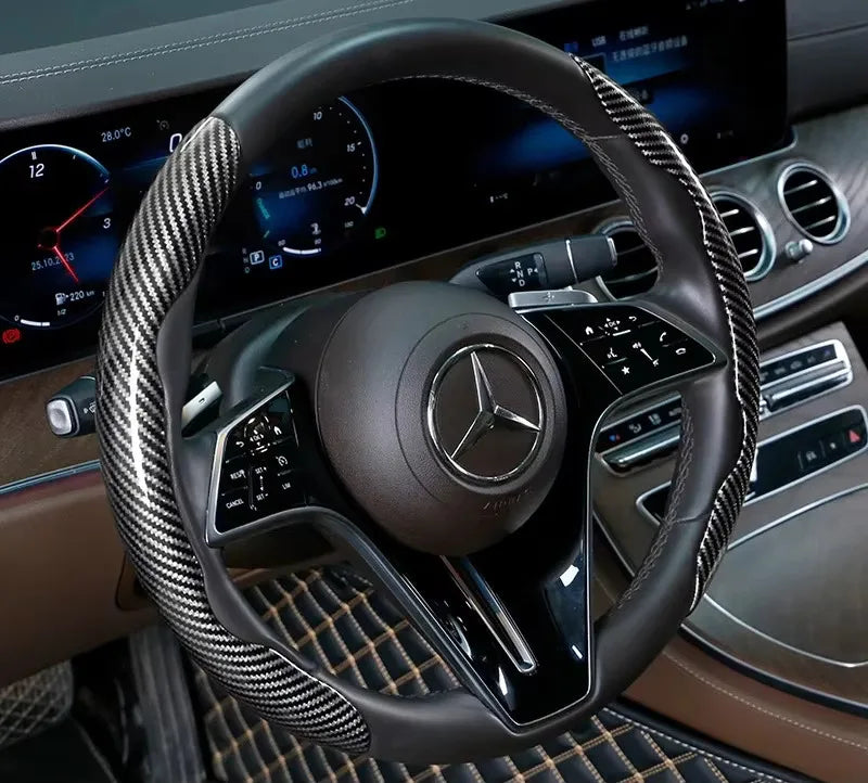 Car Universal 38cm Carbon Fiber Car Steering Wheel Cover Non-slip Card Cover Auto Steering Wheel Handle Booster Protective Cover
