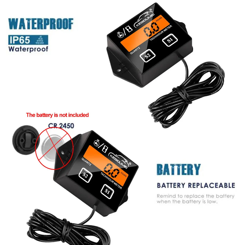 Newest LCD Digital Engine Tach Hour Meter Tachometer Gauge Inductive Display For Motorcycle Motor Stroke Engine Marine Car Boat