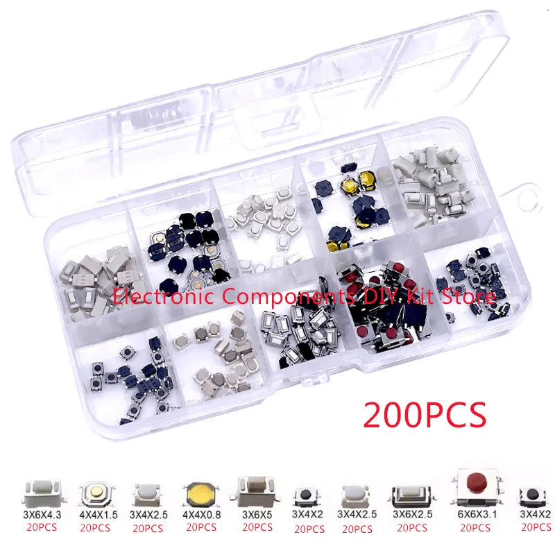 100/200/250pcs 10 Types Durable Car Remote Control Tablet Actile Push Button Switch Car Keys Button Touch Microswitch with Box