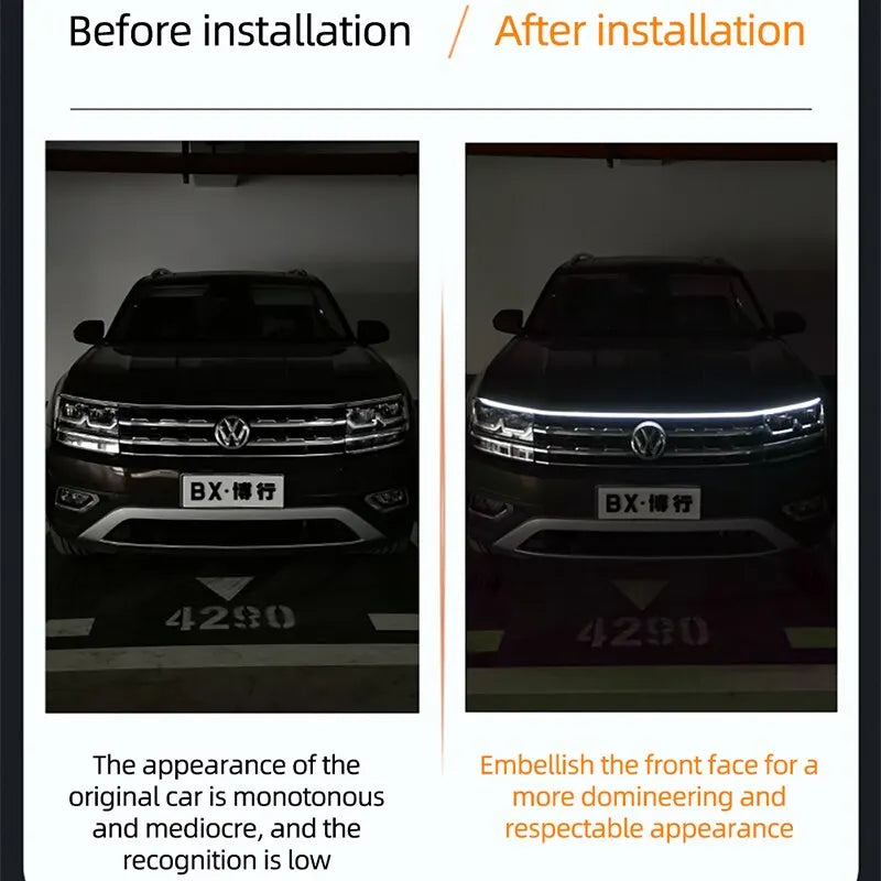 150CM 180CM Scan Starting LED Car Hood Light Daytime Running Light Universal Flexible Dynamic Car DRL 12V Ambient Light