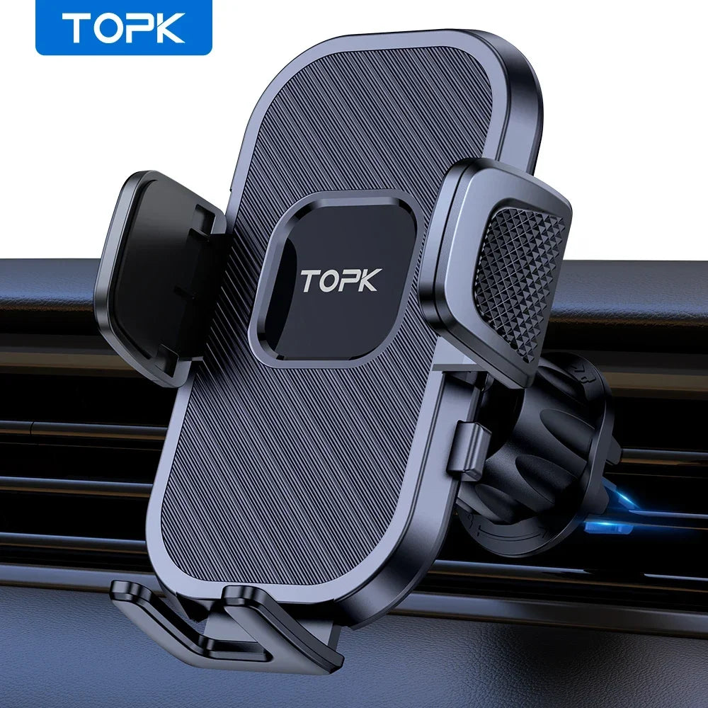 TOPK Upgraded Metal Hook Car Phone Holder Phone Holder Car Air Vent Automobile Cell Phone Mount Stand For All Smartphones