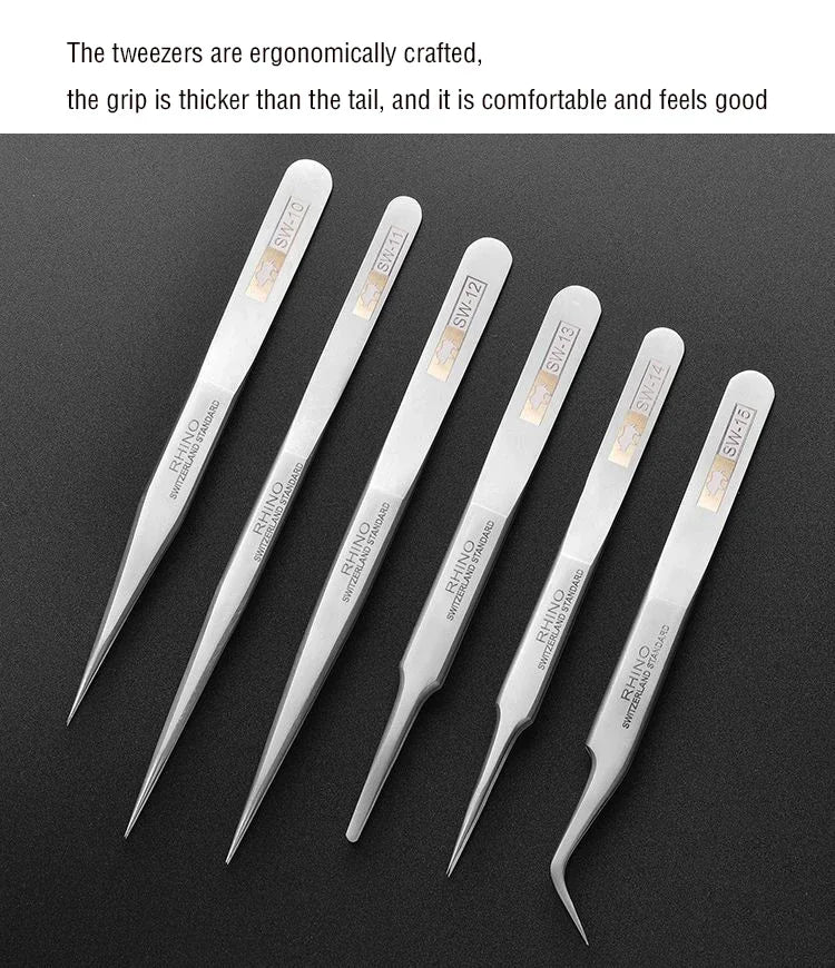 Durable RHINO RH Japanese Tweezers Sharp Hard High Precision for Small Objects Watch Phone Repair