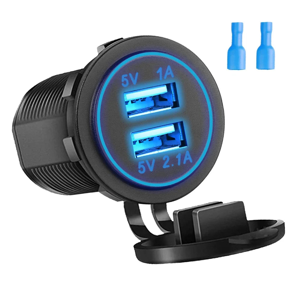 Universal Motorcycle Car Charger LED Light USB TYPE-C Charger Power Socket Cigarette Waterproof Light for Auto Truck ATV Boat