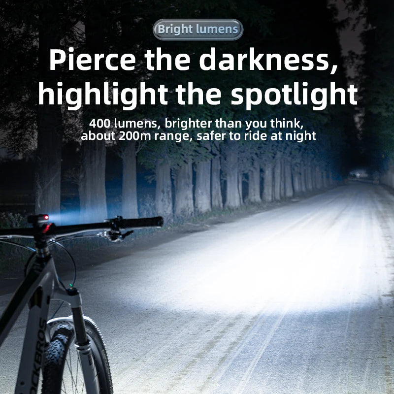 ROCKBROS 200LM 400LM Bike Light Type-C Charging LED Cycling Front Lamp Headlight Aluminum MTB Road Flashlight Bicycle Light