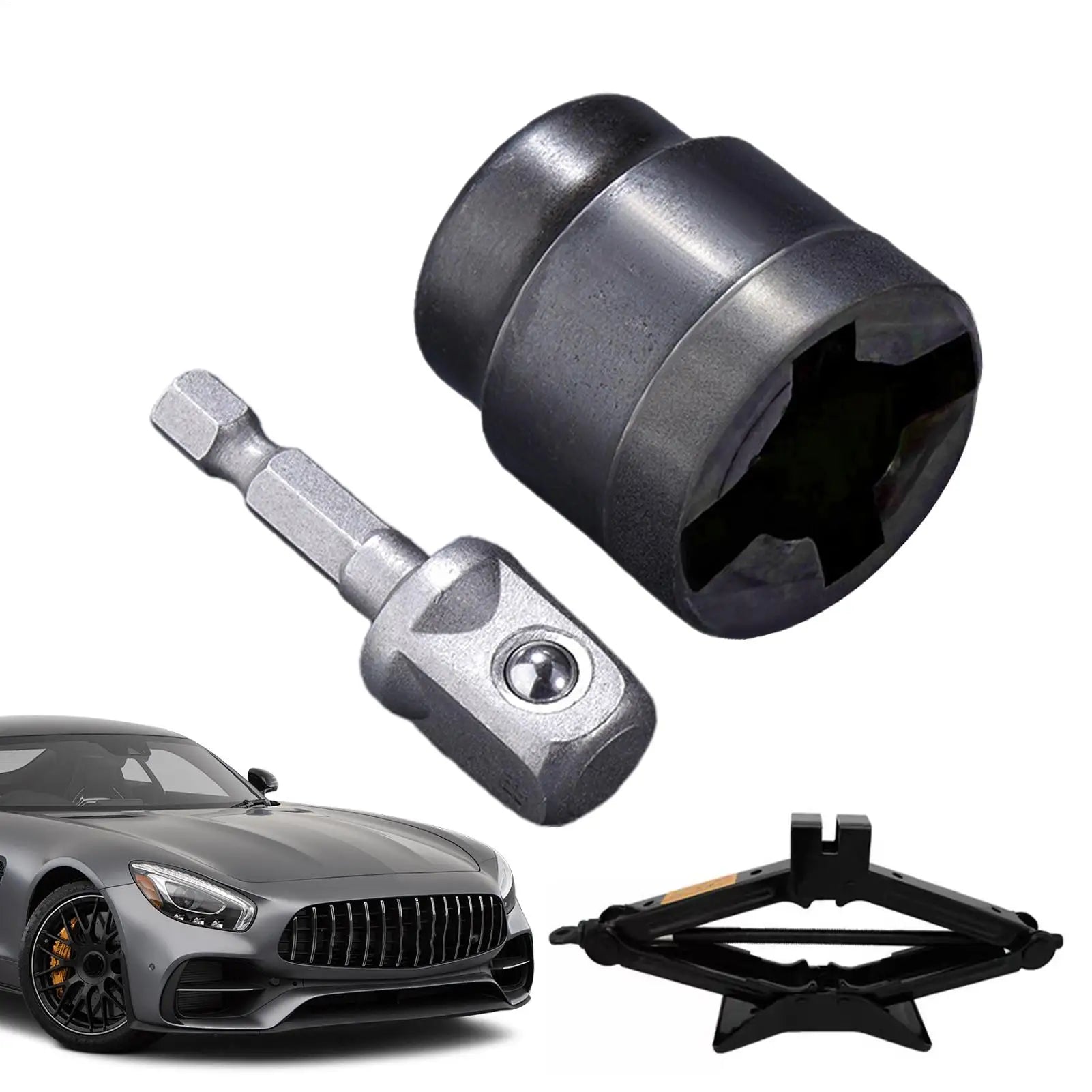 Universal Scissor Car Jack Adapter Rv Stabilizer Jack Drill Adapter Car Disassemble Tool Steel Ball Joint Rod Impact Wrench Tool