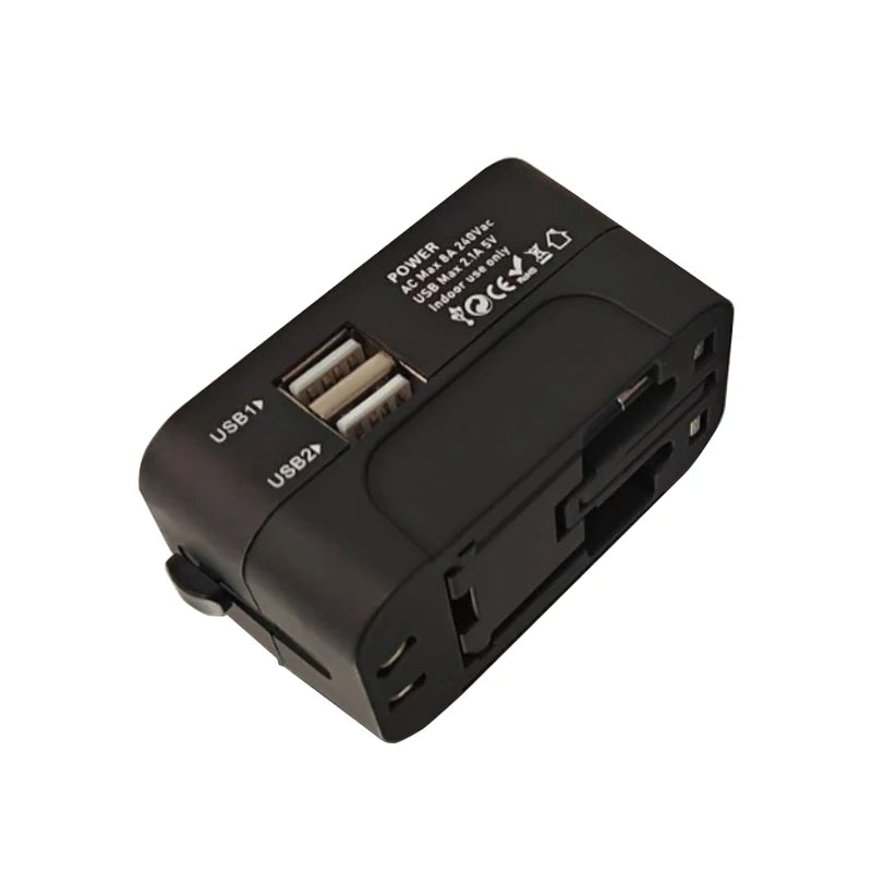 Universal AC power adapter with dual USB charging ports, universal travel plugs and sockets, EU-US AC power adapter