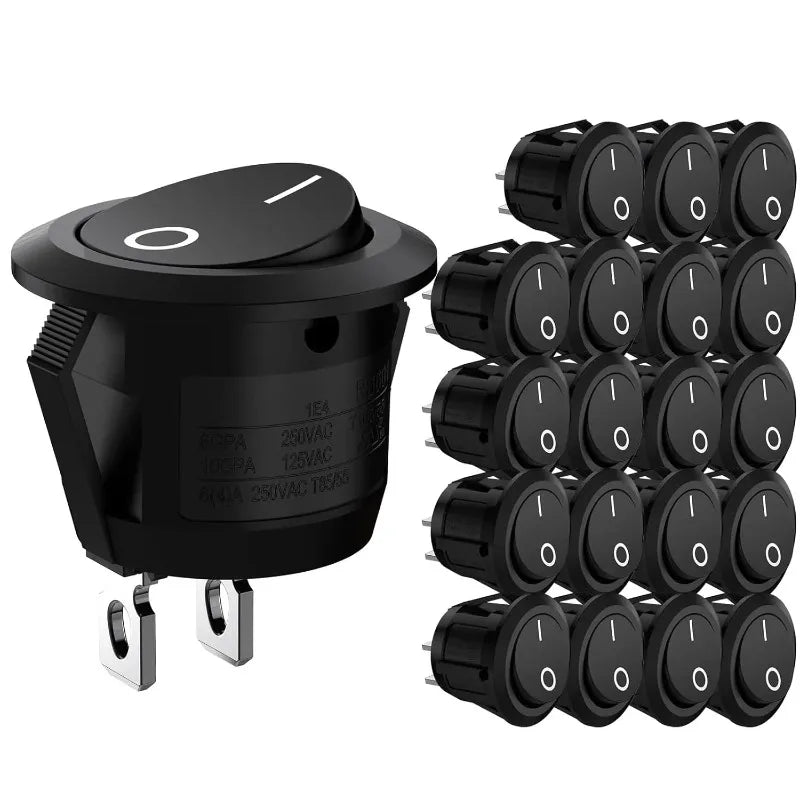 20pcs/10pcs Black Rocker Switch 2 Pin Mini round Toggle 3A 250V 6A 125V 15MM Circle on off Rocker Switches for RV Car Truck Boat