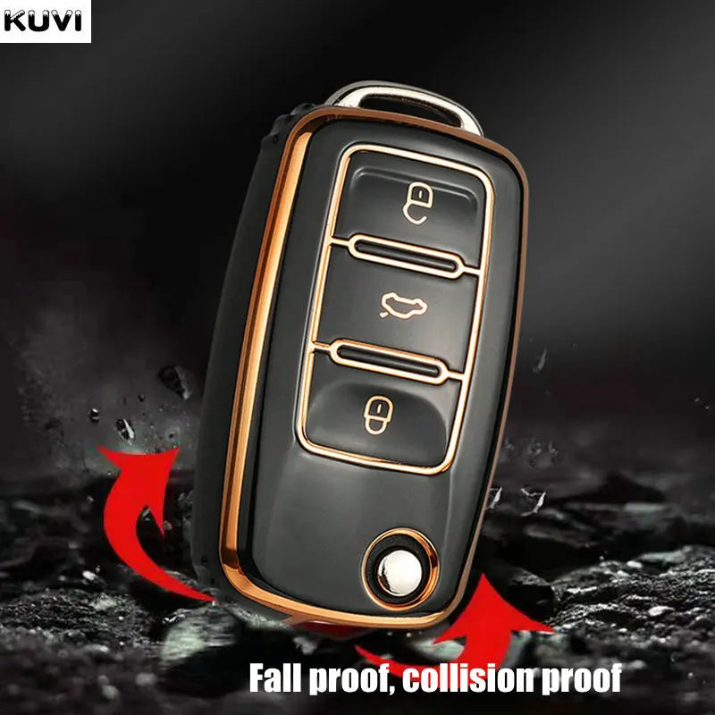 TPU Car Flip Key Case Cover Shell Fob For Volkswagen VW Polo Golf Passat Tiguan Beetle Caddy Eos Skoda Octavia Seat Leon Altea