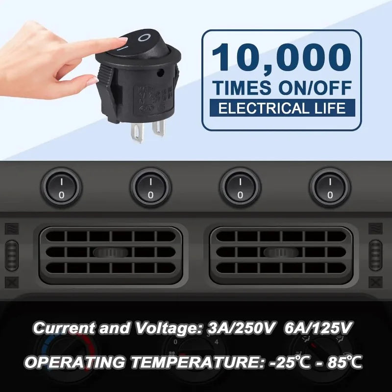 20pcs/10pcs Black Rocker Switch 2 Pin Mini round Toggle 3A 250V 6A 125V 15MM Circle on off Rocker Switches for RV Car Truck Boat