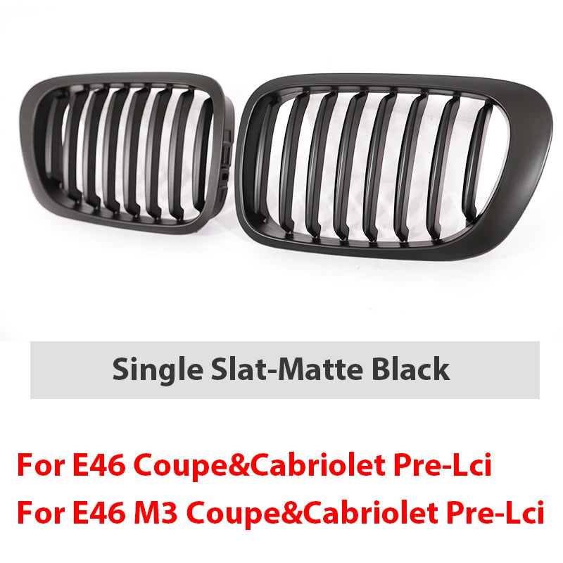 Single Slat Grill Kidney Carbon Chrome Grille For 3 Series E46 2-Door 1998-2002 Pre-Facelift & 2000-2007 E46 M3 Coupe Cabriolet