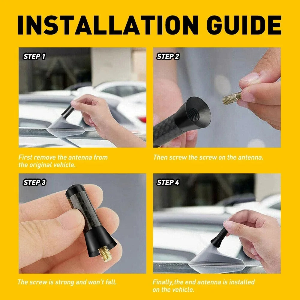 3.5cm Universal Car Short Radio Antenna Carbon Fiber Black Car Roof Antenna Radio Aerial FM/AM Metal Receiving Antennas