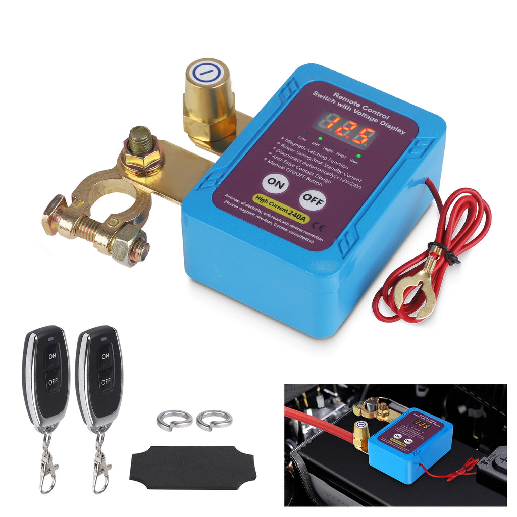 Car Kill Switch Anti-Theft Remote Battery Disconnect Switch 12v 240A with Smart Voltage for Car Truck RV For Car Truck RV 1 Set