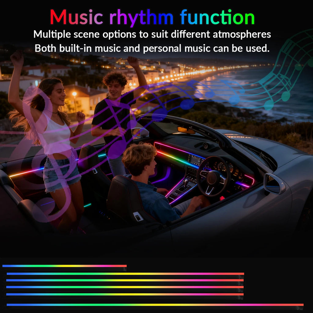 18 in 1 Car RGB Ambient Light Kit 64 Color Music APP Dynamic Streamer LED Interior Hidden Acrylic Neon Strip Car Interior Light