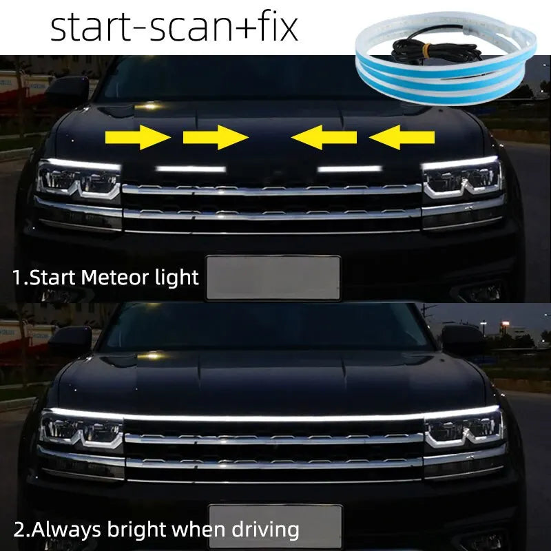 150CM 180CM Scan Starting LED Car Hood Light Daytime Running Light Universal Flexible Dynamic Car DRL 12V Ambient Light