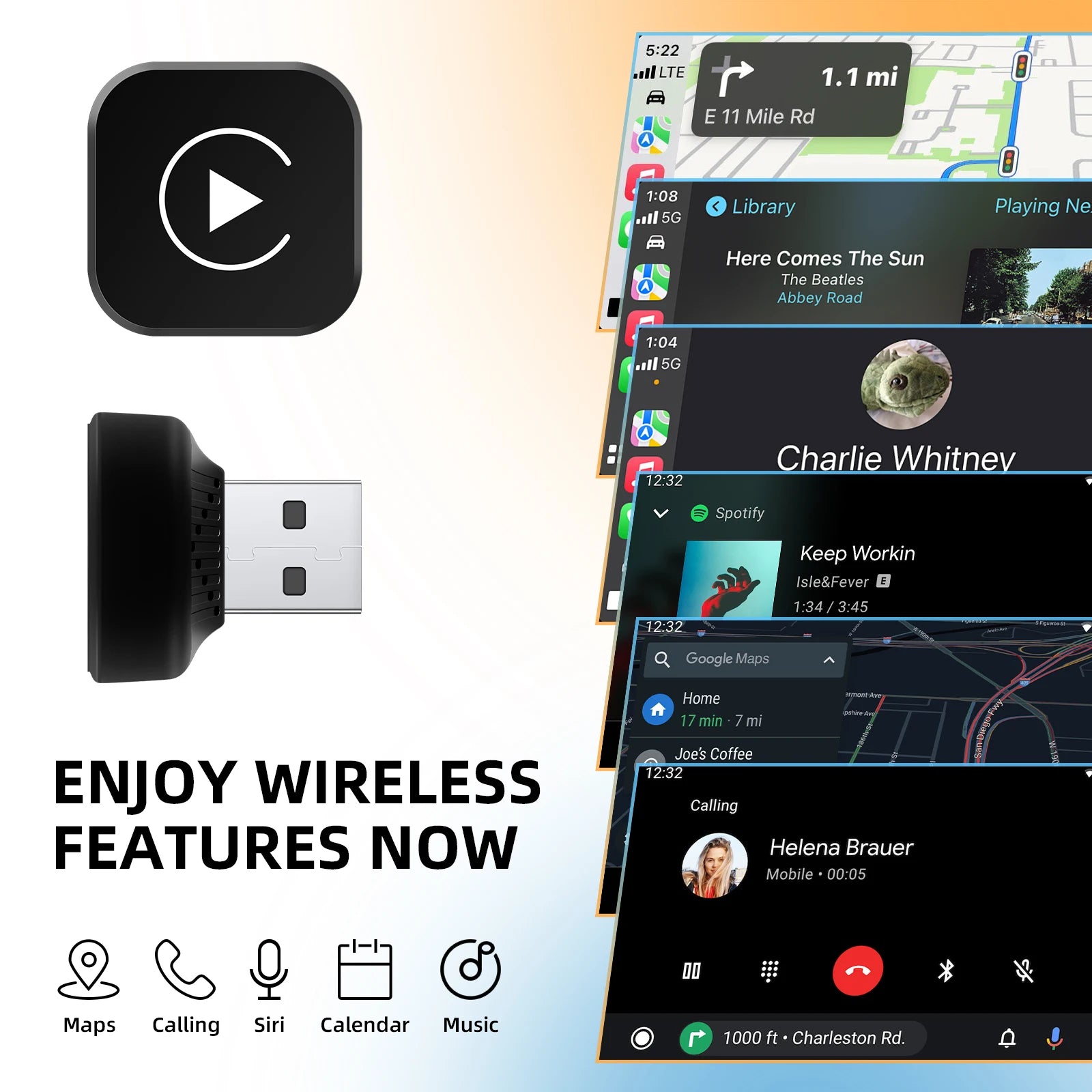 Universal 2in1 Wireless CarPlay Android Auto Adapter Smart Mini Box for Factory Wired Car, Plug And Play WiFi Fast Connect