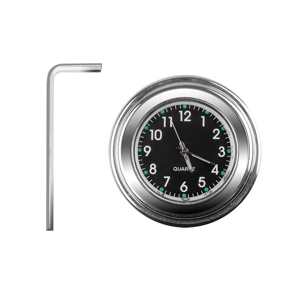 Universal 7/8 Waterproof Chrome Motorcycle Bike Handlebar Mount Quartz Clock Watch Aluminum Luminous Clock Moto Accessories