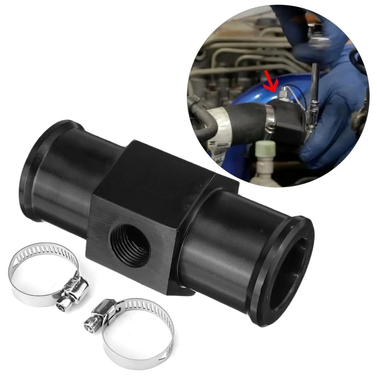 Black Water Temp Gauge Radiator Temperature Water Temp Joint Pipe Sensor 18MM 20MM 22MM 24MM Hose Adapter