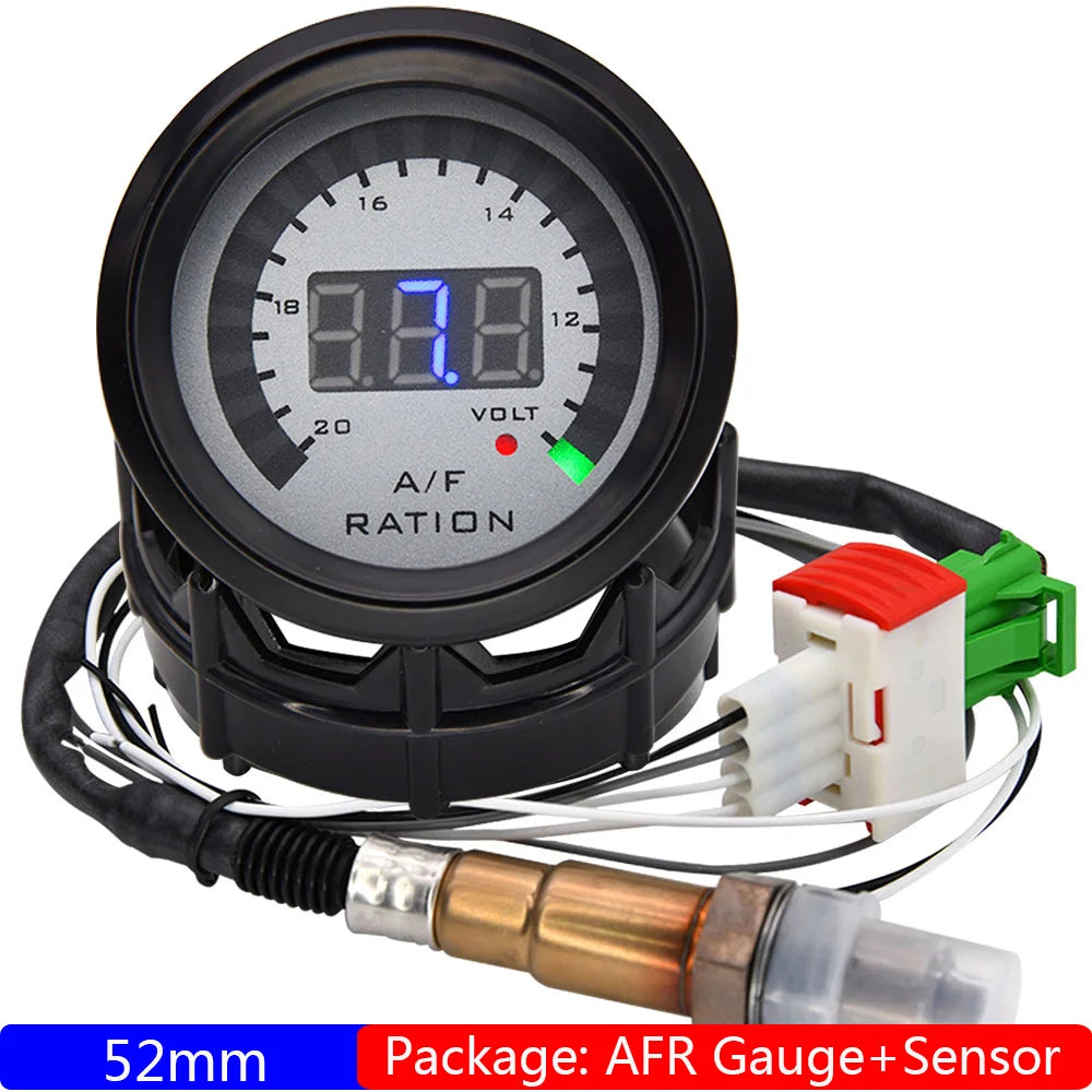 Digital 2"52mm Air Fuel Ratio Gauge AFR Display Narrowband O2 Oxygen Sensor 0258006028 Smoked Lens Car Gauge for Petrol Car 12V