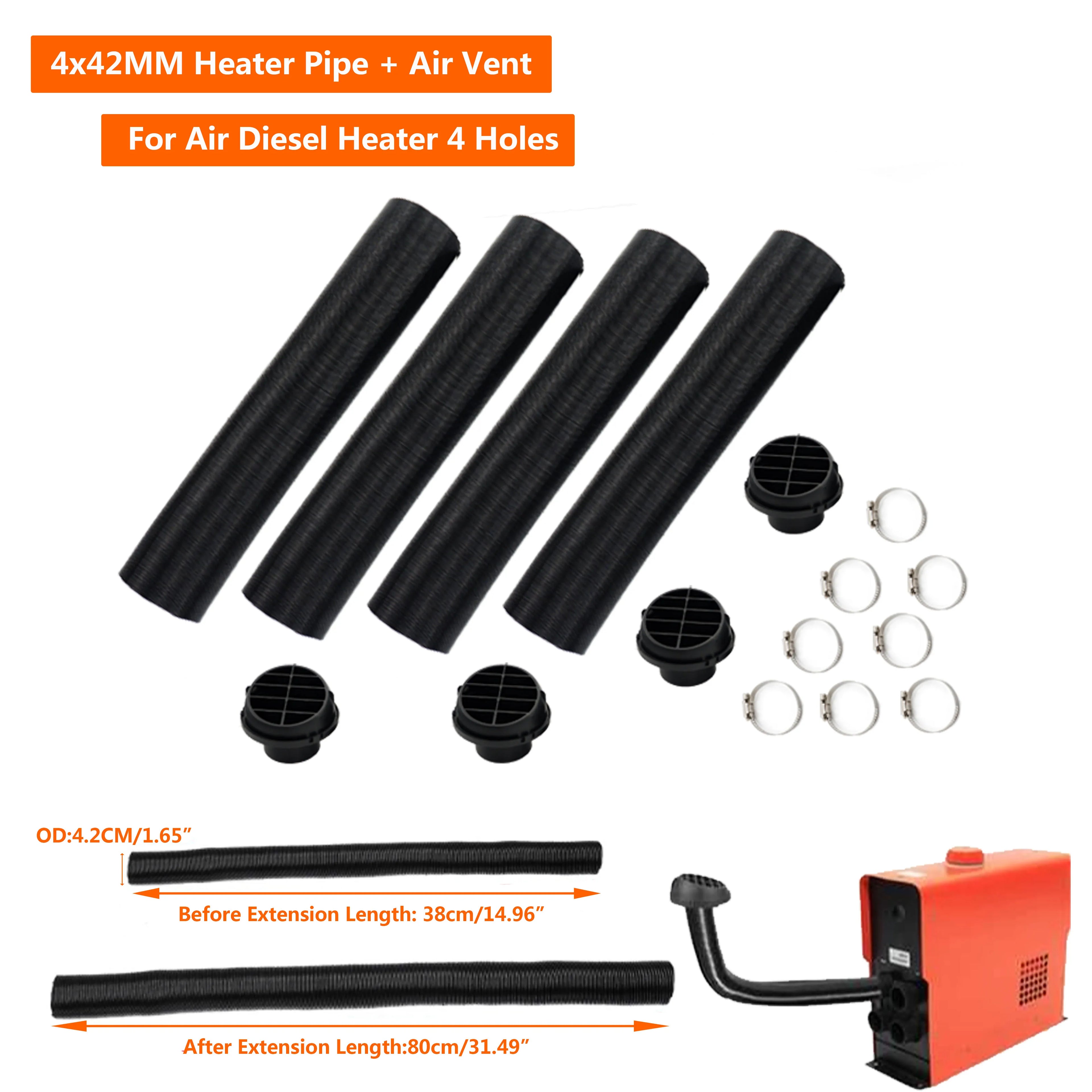 42mm 60mm 75mm Air Diesel Heater Ducting Duct Pipe Hose T Y Connectors Outlet Set High Temp Resistant For Car Camper Caravan