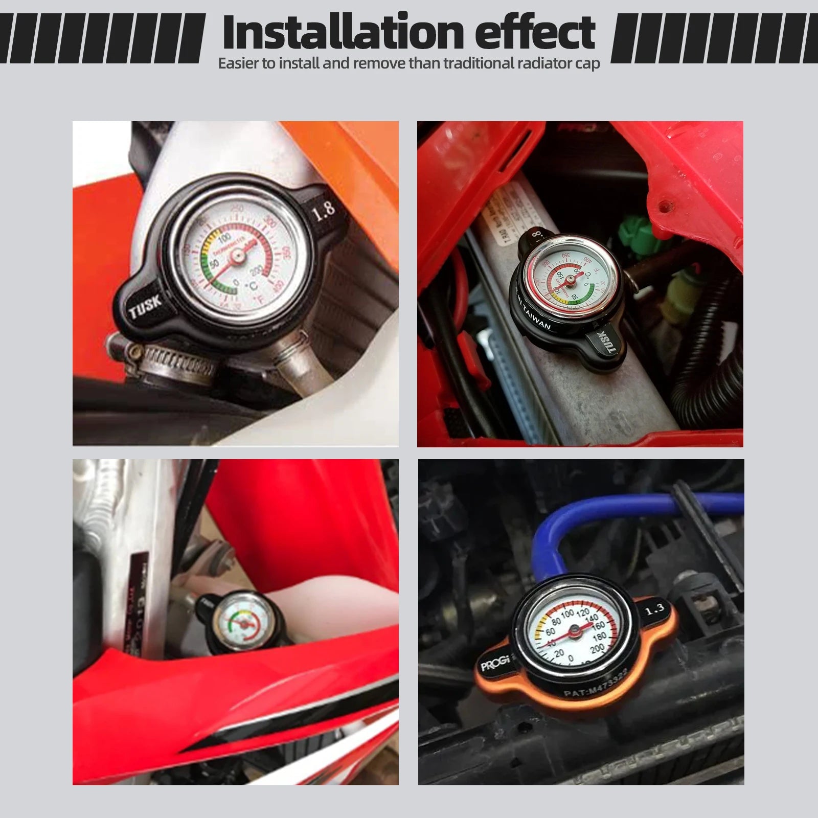Bar High Pressure Radiator Cap 25.6Psi With Temperature Gauge For Honda Yamaha Kawasaki Suzuki Polaris Ranger Motorcycle ATV