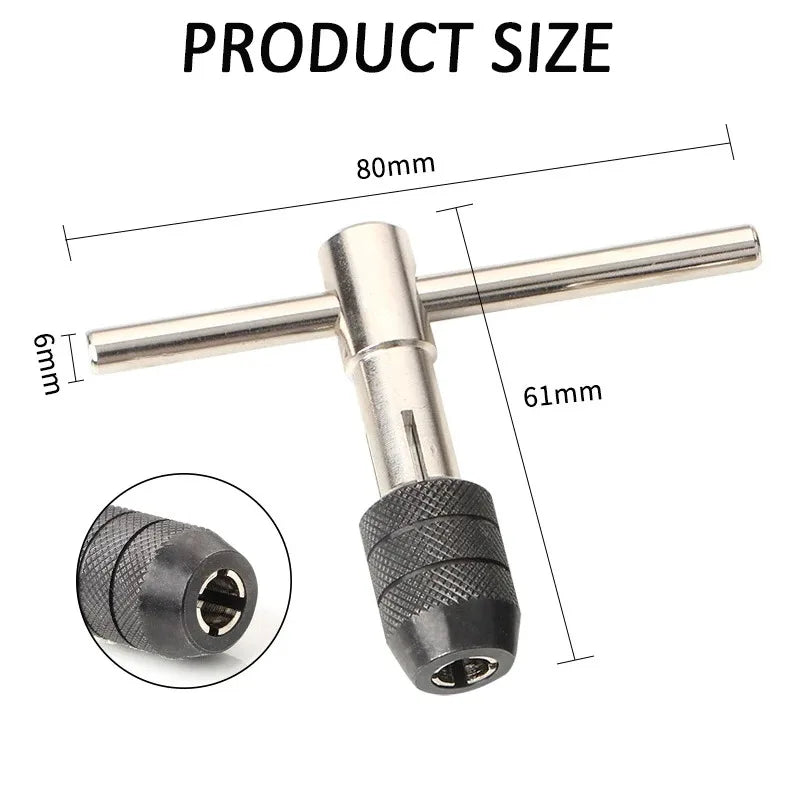 T-Handle Wrench  M3 M4 M5 M6 M8 Hand Tap Reamer Thread Tapping Tool Set Adjustable Machine Screw Thread Tapping Drill Bit