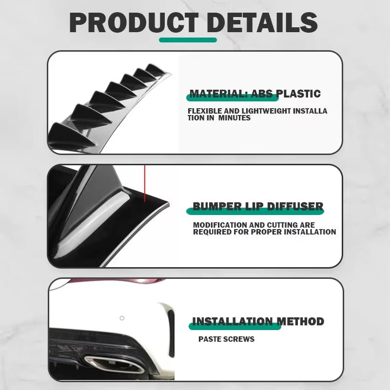 Glossy Black Rear Bumper Spoiler Diffuser 3PCS 7-Fin Lower Body Kit Modification for BMW E39 E60 E46 E90 F10 for Audi A4 B8 A6
