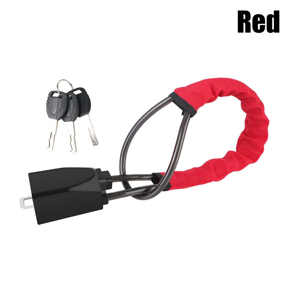 Universal anti-theft device for car steering wheel lock, safety belt buckle lock, steel cable lock, steel wire rope lock, car mo