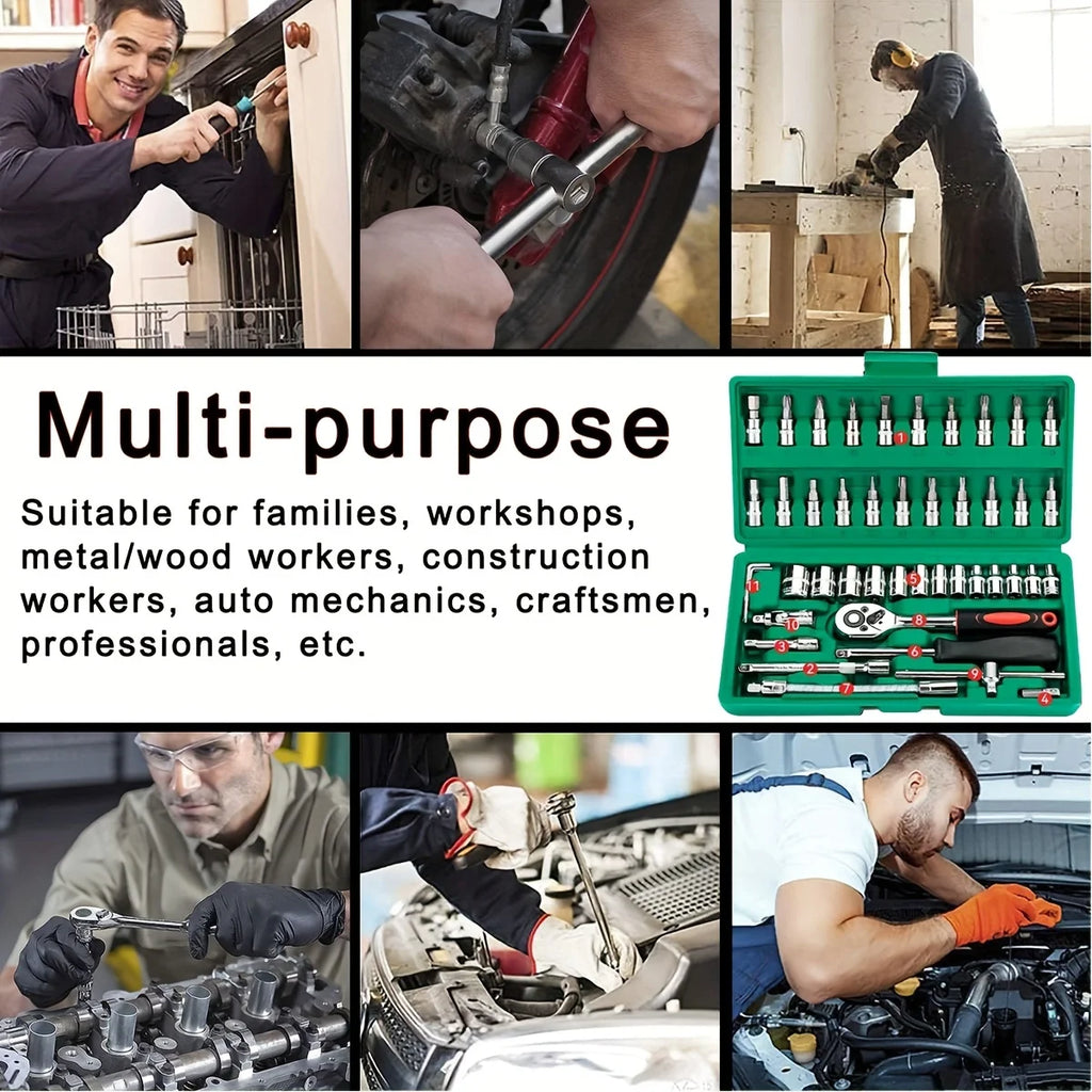 2025 New 46-piece Auto Repair Combination Ratchet Wrench Auto Maintenance Vehicle-mounted Socket Repair Set Tool Box