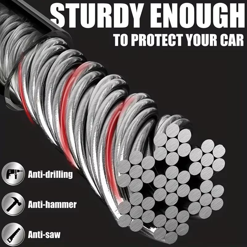 Universal anti-theft device for car steering wheel lock, safety belt buckle lock, steel cable lock, steel wire rope lock, car mo