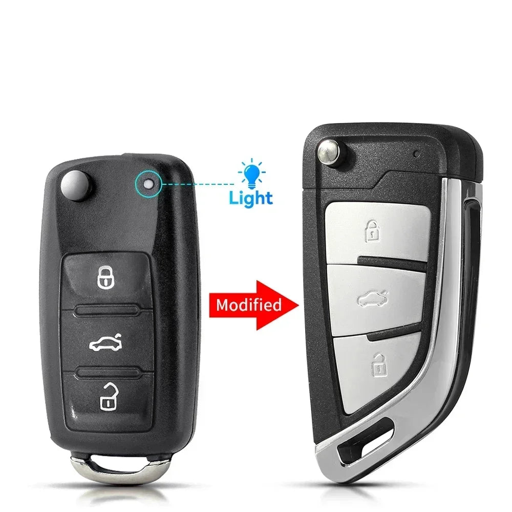 KEYYOU 3 Button Car Key Shell Modified Flip Folding Key Case Casing for Golf Tiguan Polo Jetta Skoda Seat 5K0 837 202AD