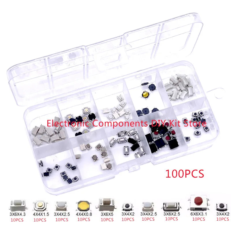100/200/250pcs 10 Types Durable Car Remote Control Tablet Actile Push Button Switch Car Keys Button Touch Microswitch with Box