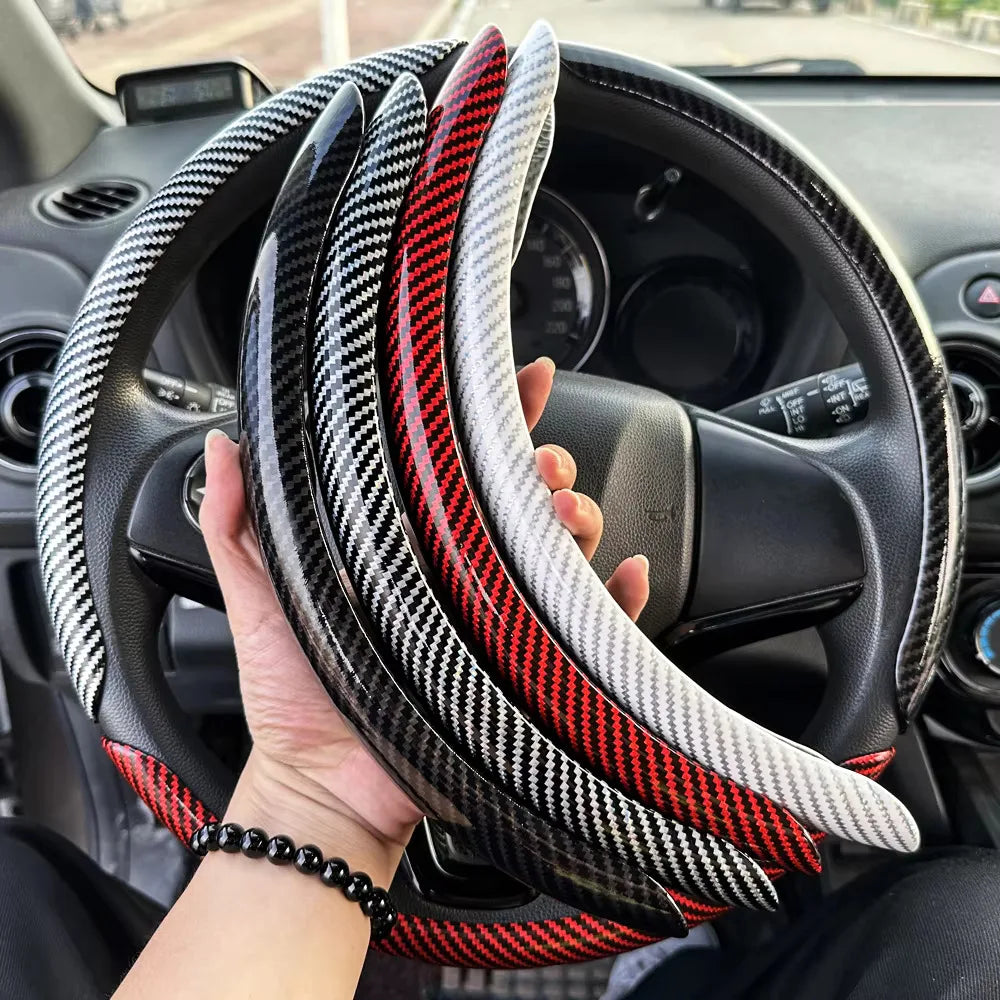 Car Universal 38cm Carbon Fiber Car Steering Wheel Cover Non-slip Card Cover Auto Steering Wheel Handle Booster Protective Cover