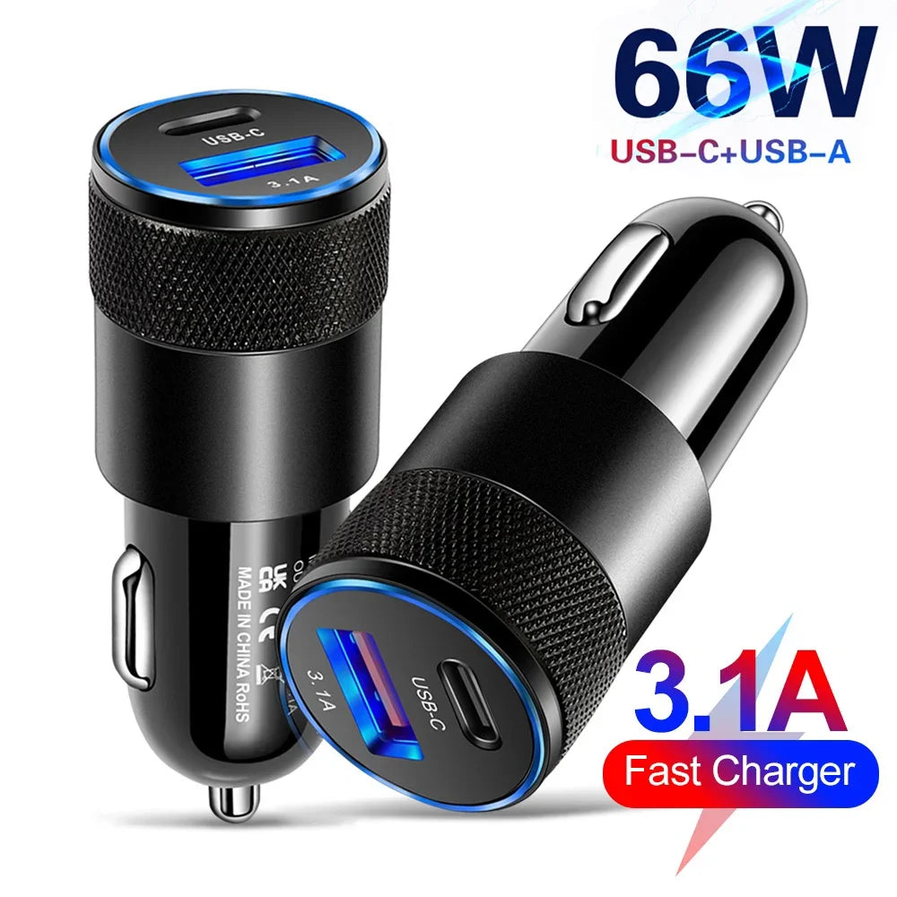 USB Type C Fast Charging Car Charger, Phone Adapter for Xiaomi, Huawei PD Phone Charger, Car Adapter Socket, Lighter, 66W