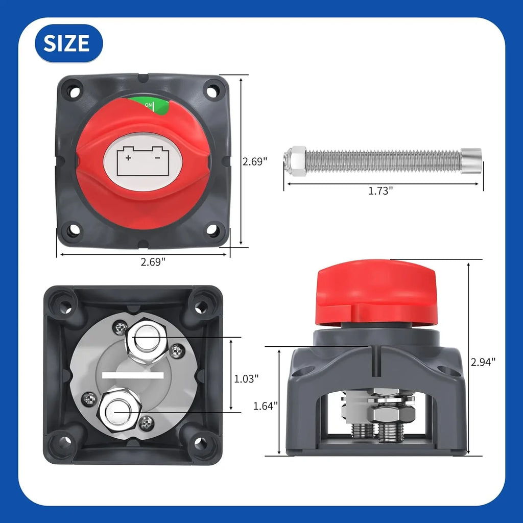 Battery Disconnect Switch 12V 48V RV Car Marine Battery Switch Copper Battery Cut Off Switch for Boat ATV UTV Vehicles