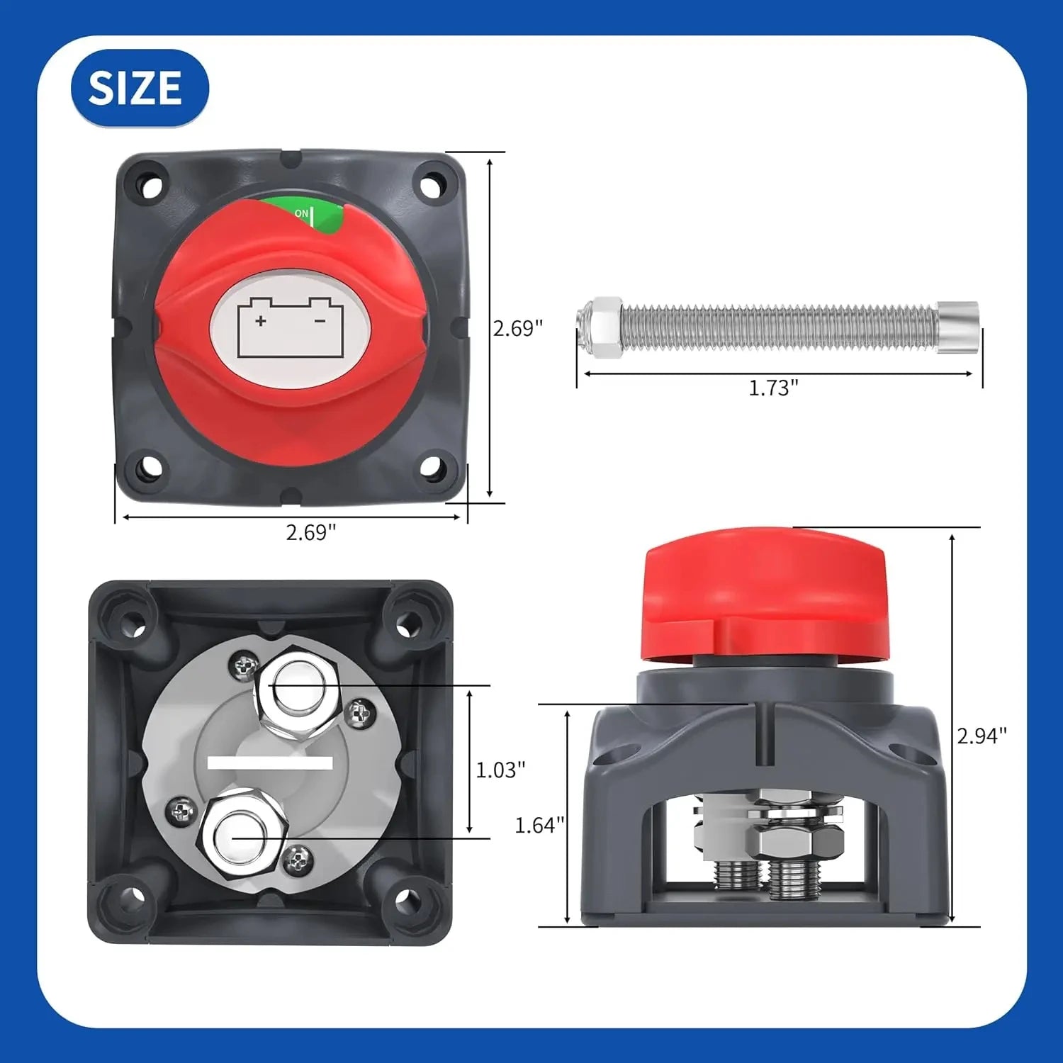 Battery Disconnect Switch 12V 48V RV Car Marine Battery Switch Copper Battery Cut Off Switch for Boat ATV UTV Vehicles