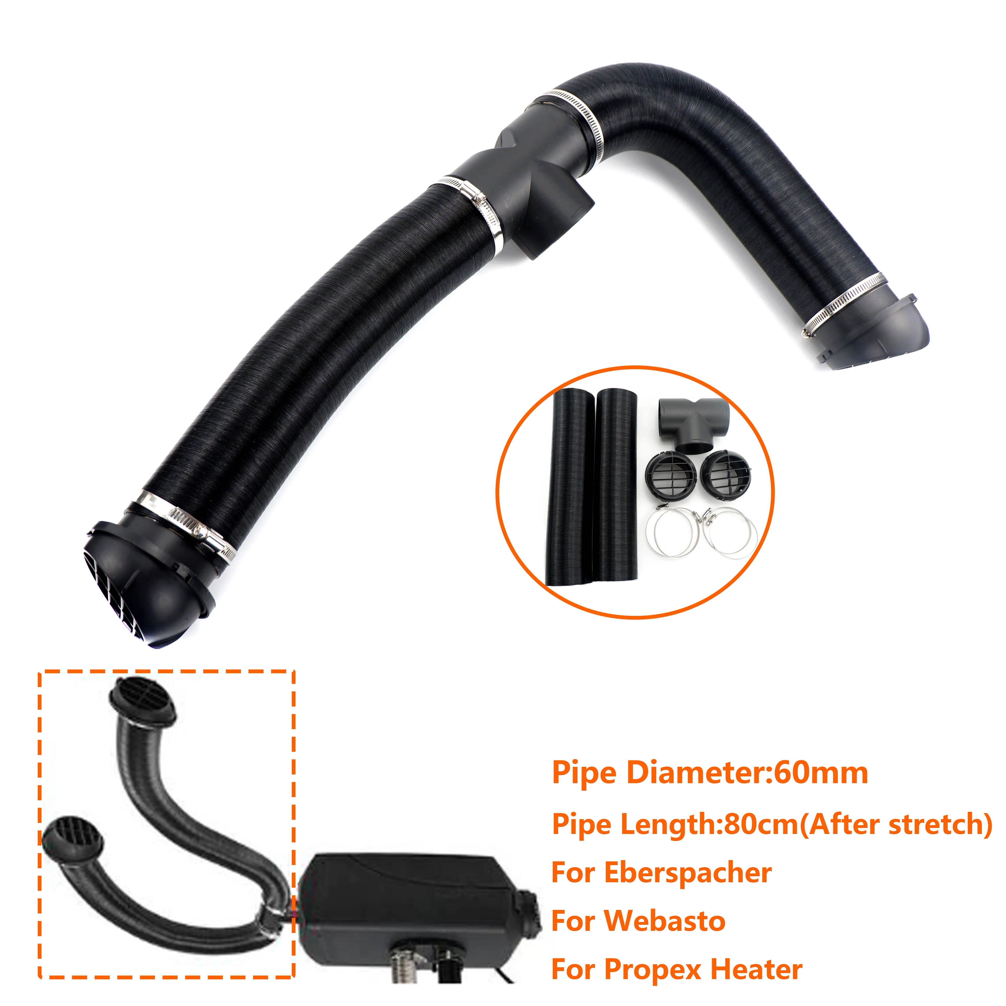 42mm 60mm 75mm Air Diesel Heater Ducting Duct Pipe Hose T Y Connectors Outlet Set High Temp Resistant For Car Camper Caravan