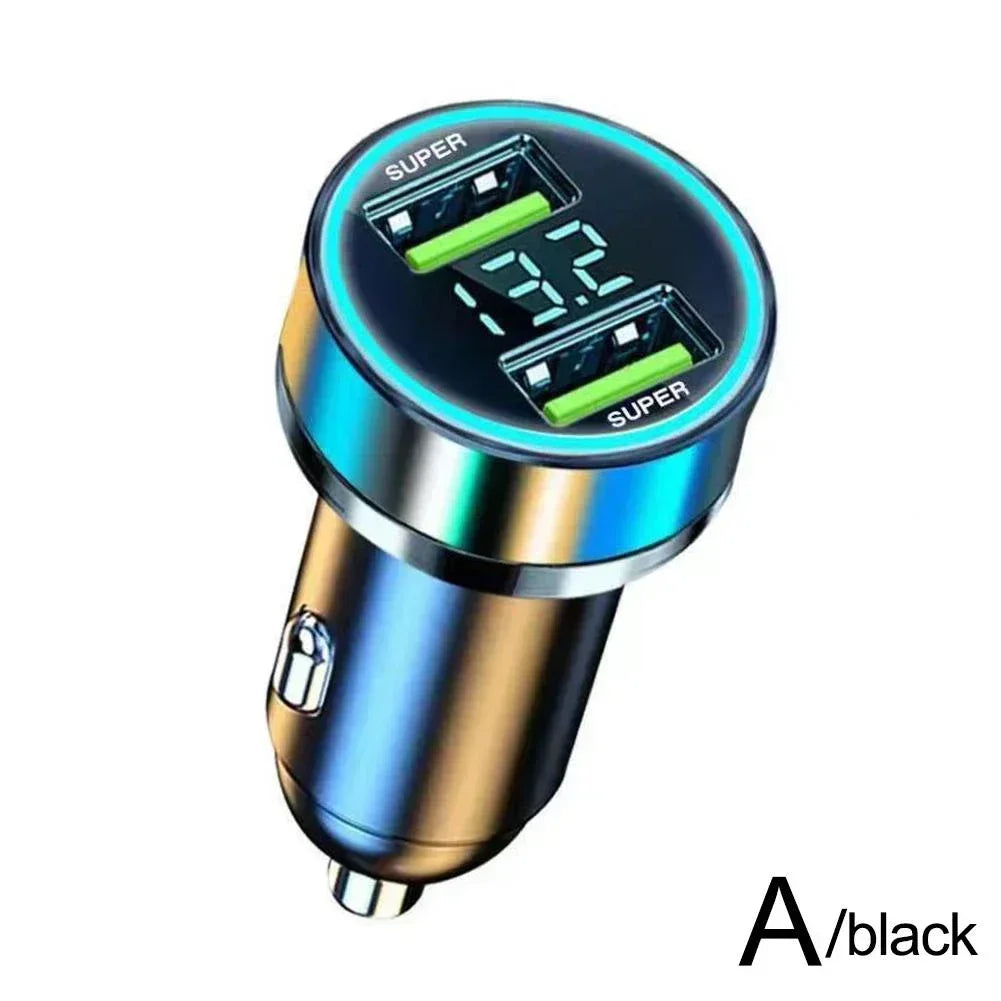 240W Car Charger Fast Charging 2 USB Ports Adapter for IPhone Samsung Xiaomi Quick Charging Chargers with Digital Display