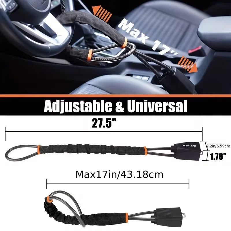 Universal anti-theft device for car steering wheel lock, safety belt buckle lock, steel cable lock, steel wire rope lock, car mo