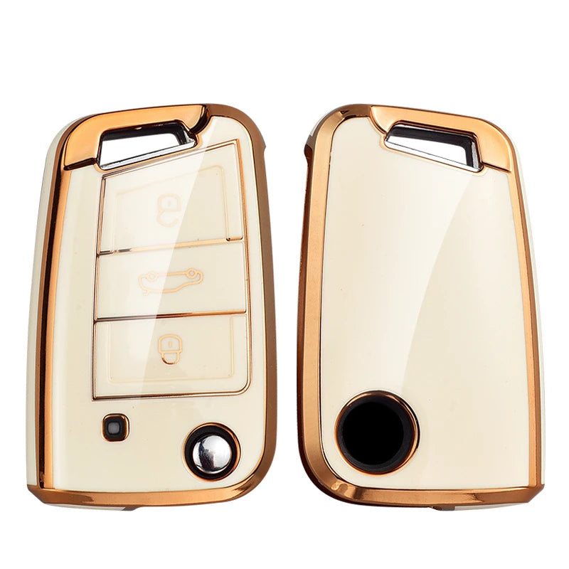 Kuvi TPU Car Flip Key Case Cover Shell Fob For VW Volkswagen Golf 7 MK7 Tiguan MK2 SEAT Ateca Leon FR 2 Ibiza Skoda Octavia A7