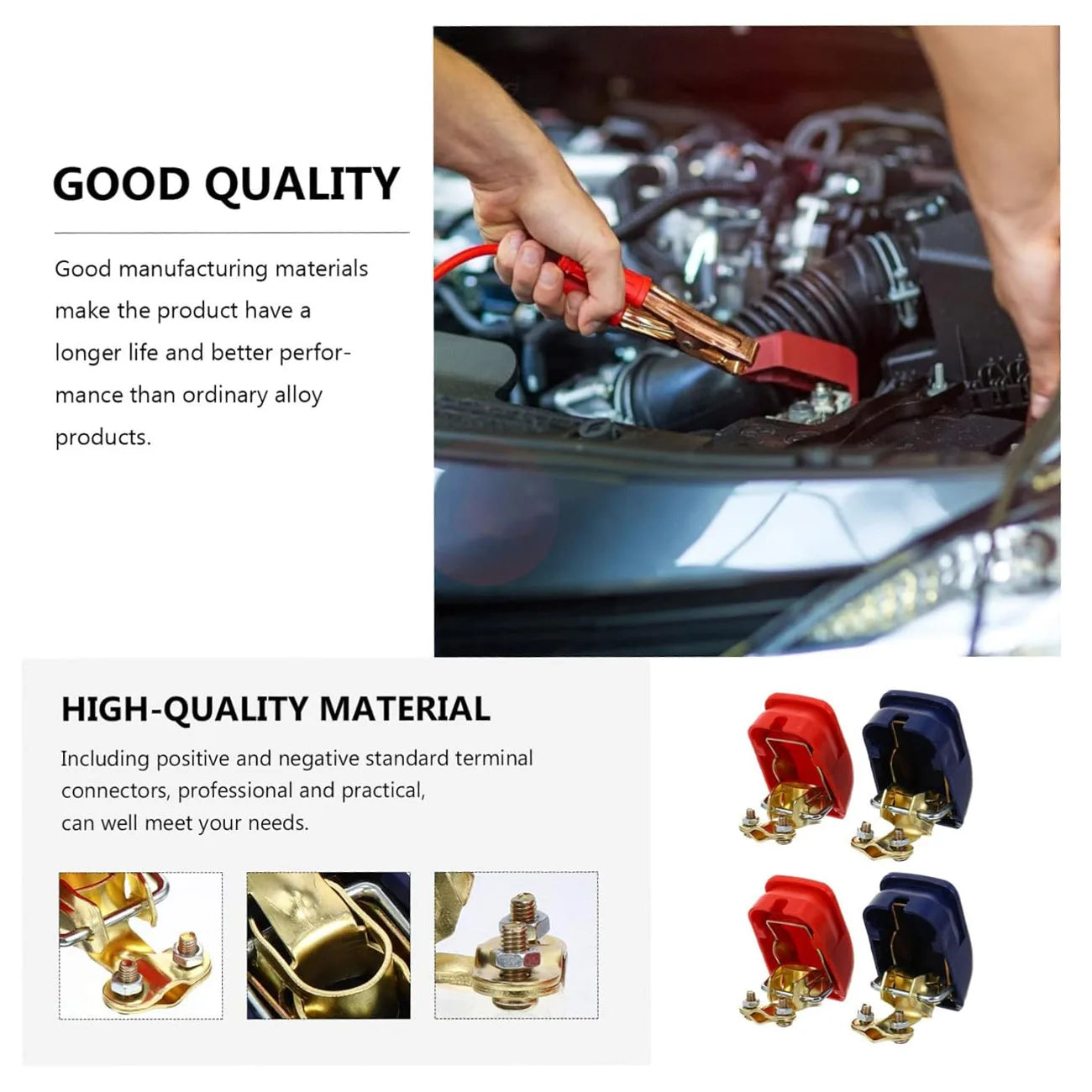 Car Battery Terminals Top Post Auto Connector Clamps Positive & Negative Electrode 1Pair Car Accessories Quick Release Lift Off