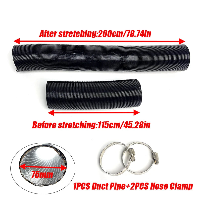 Air Diesel Heater 75mm Diameter 200cm Length Duct Pipe Tube Hose Outlet Exhaust Joiner Connector For Webasto Eberspaecher