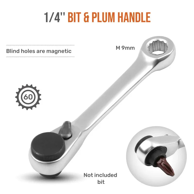 Mini treble 1/4 Ratchet Wrench Double Ended Quick Socket Ratchet Wrench Screwdriver Hex Torque Wrenches Set Spanner