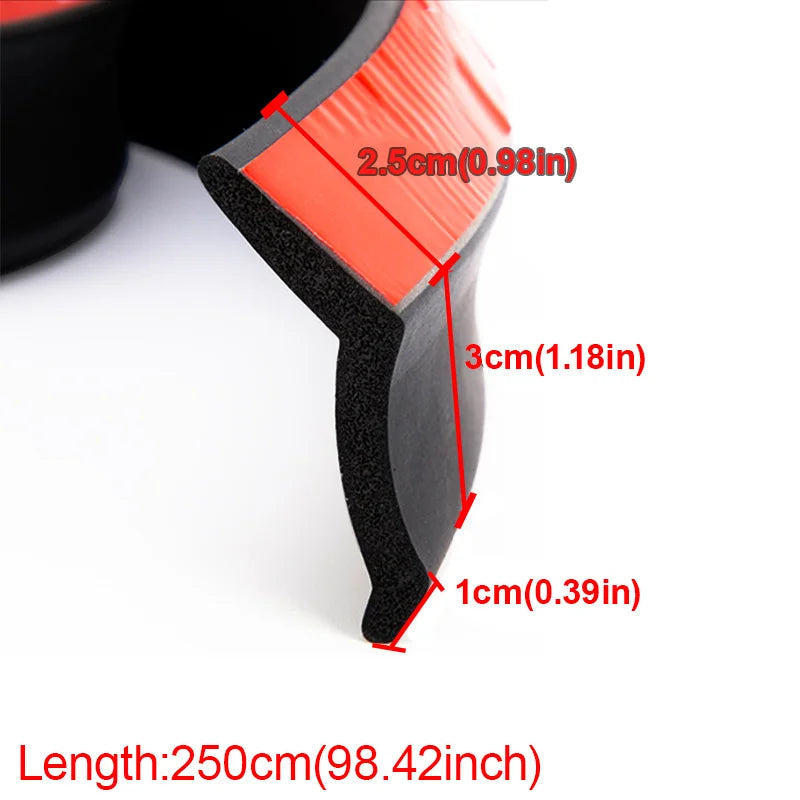 Universal Car Front Bumper Lip Rubber 2.5m/98.43in Bumper Protector Black Bumper Lip Strip Car Side Skirt Direct tailoring